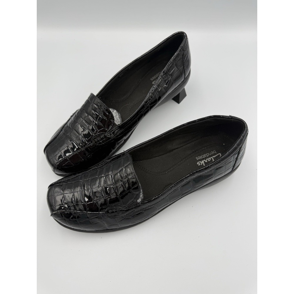 Clarks Collection Black Patent Croc Comfort Loafers Womens Size 8.5W Casual